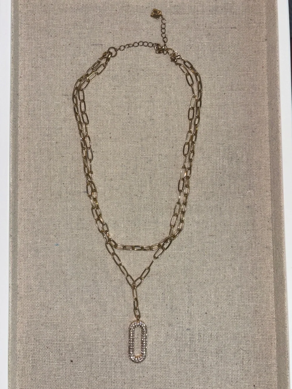 Park Lane Gold Layered Chain Necklace with Crystal Oval Link Pendant